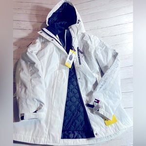 New Tommy Hilfiger Women’s White Navy 3-in-1 Winter Coat w/ Liner Size Small P18